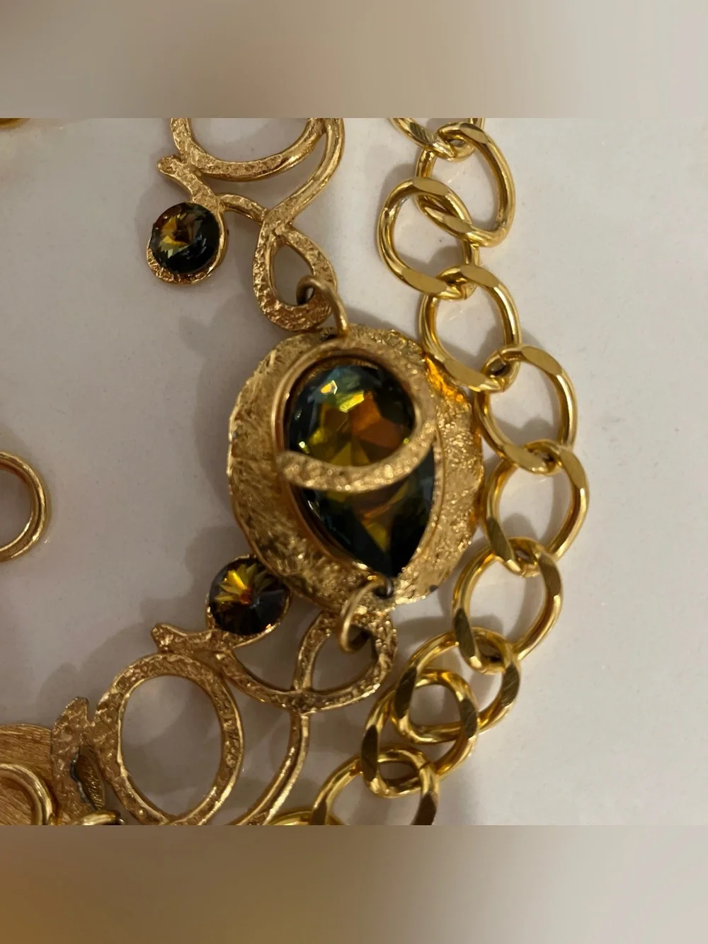 Gold Tone Crystal Chain 43 Inch Long Belt Stunning. Vintage